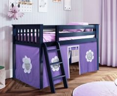 Solid Wood Loft Bed w Angle Ladder and Curtain, All In One Design, Twin size, Purple/White, Blue