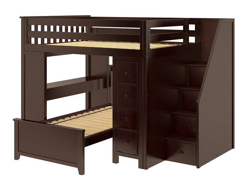 Solid Wood Loft Bed W Dresser Bookcase, Bunk Bed With Stairs And Dresser
