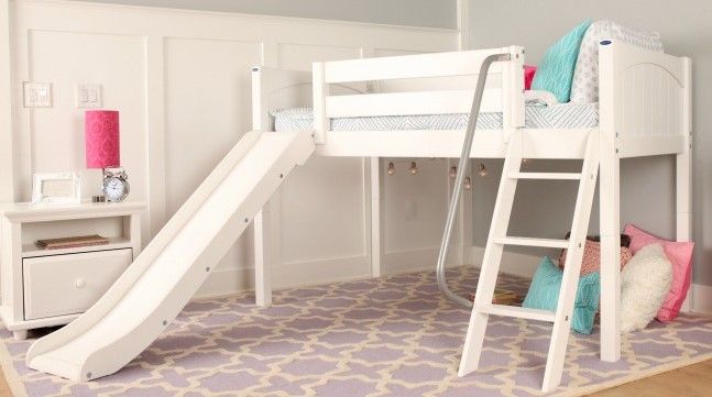 Loft Bed Single Size White Finish, Low Loft Bed With Slide Plans